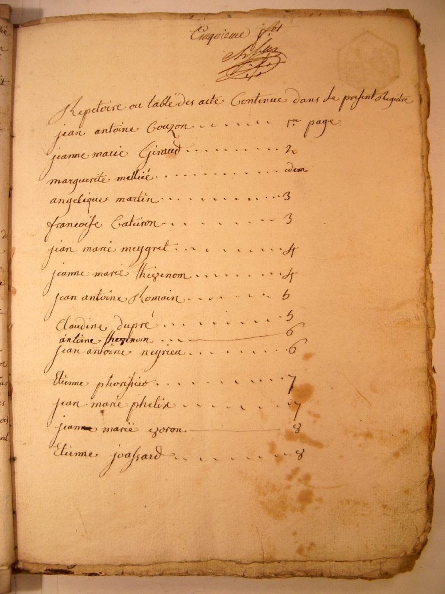 Page du registre